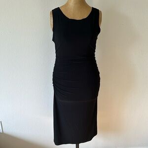 Norma Kamali sz S black stretch ruched body con dress, great pre owned condition